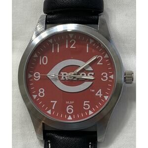 New Cincinnati Reds Bear Style Sparo Men's Sports Watch Black Leather Band